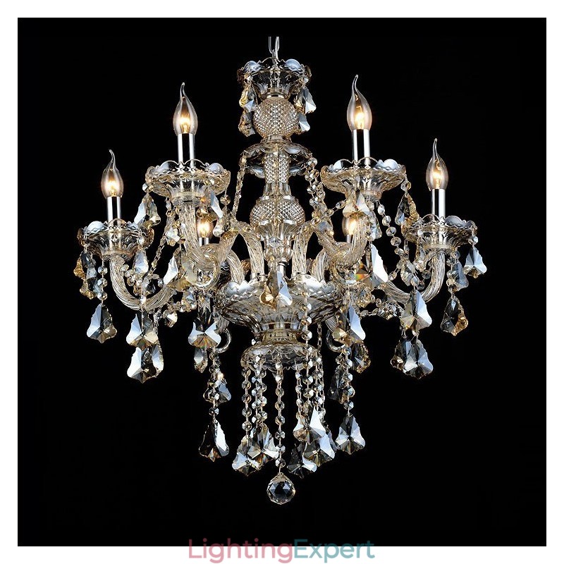 6 Lights Retro Cognac Color K9 Crystal Modern Chandelier