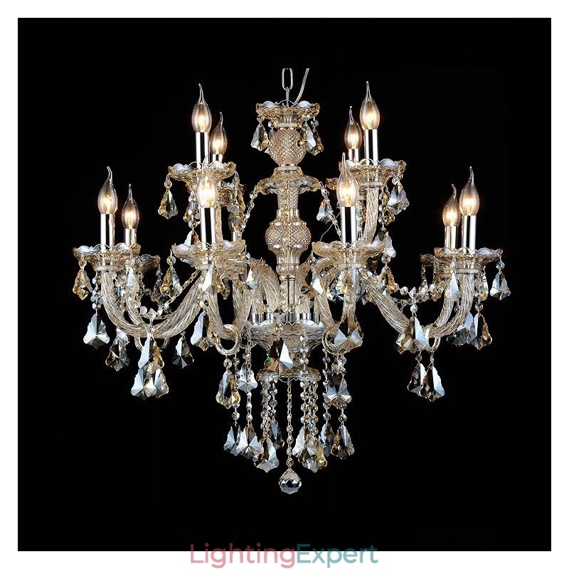 12 Lights Retro Cognac Color K9 Crystal Modern Chandelier