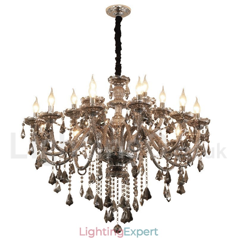 18 Lights Retro Grey Color K9 Crystal Candle Large Chandelier