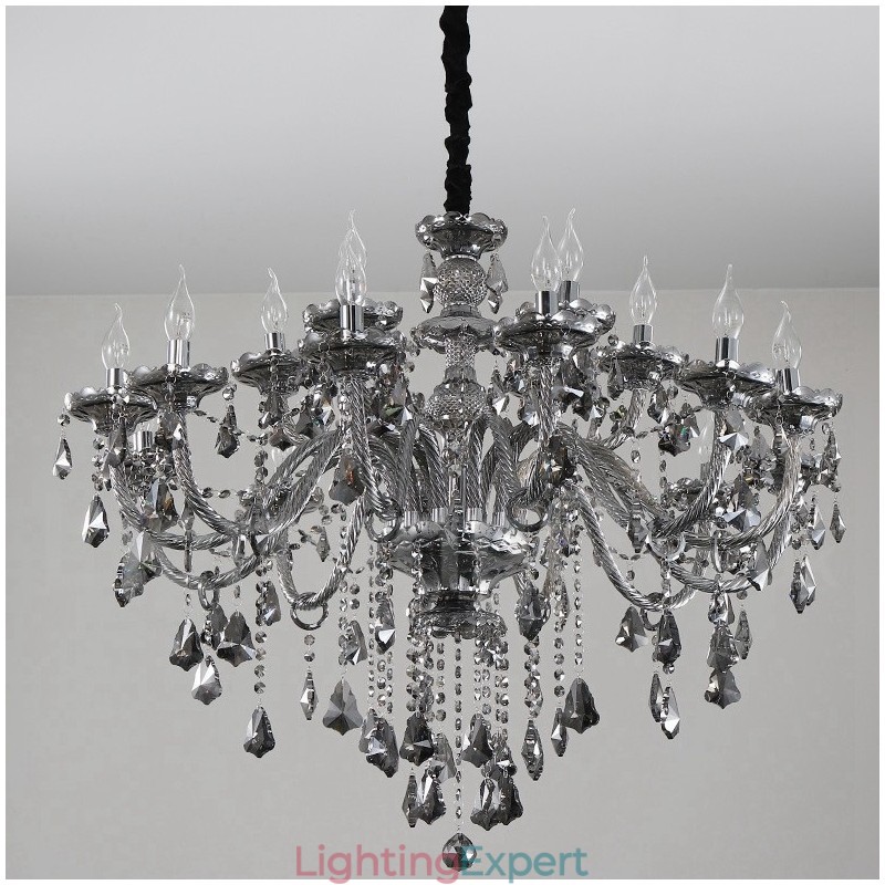 18 Lights Retro Grey Color K9 Crystal Candle Large Chandelier