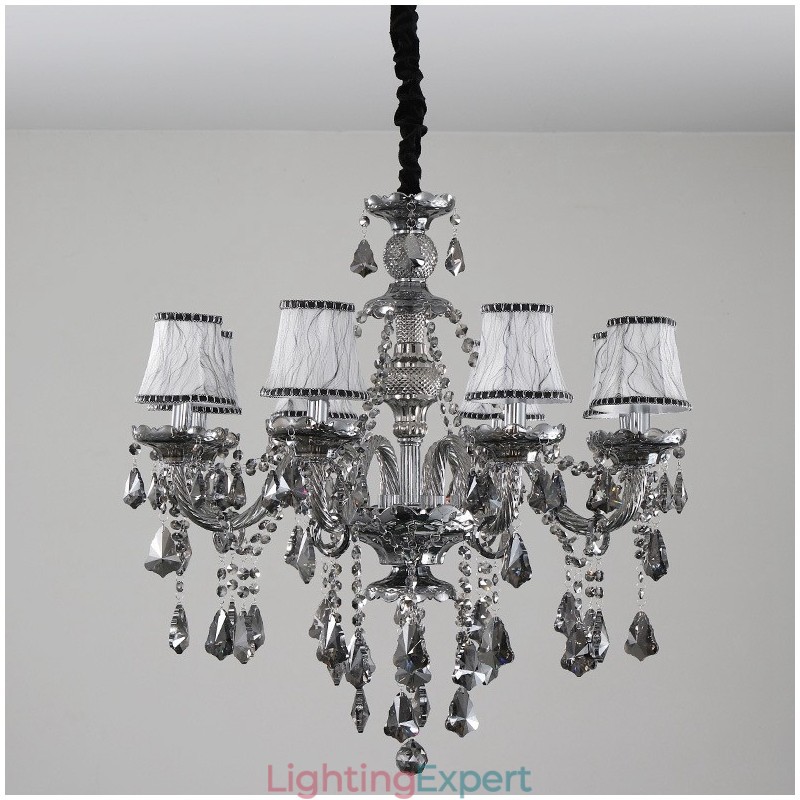 8 Lights Retro Grey Color K9 Crystal Candle Chandelier