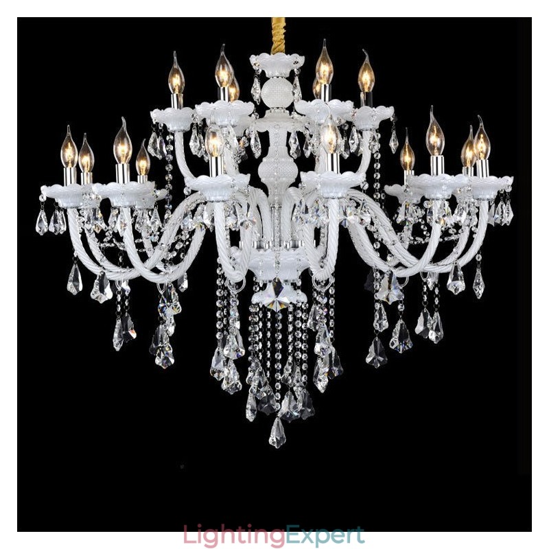 15 Lights Retro White Colour K9 Clear Crystal Candle Chandelier