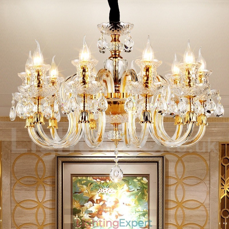 Retro Gold Colour K9 Clear Crystal Candle Chandelier