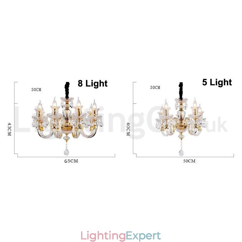 Retro Gold Colour K9 Clear Crystal Candle Chandelier