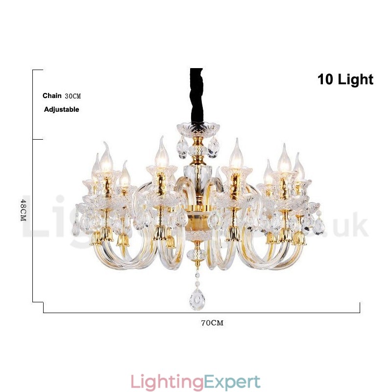 Retro Gold Colour K9 Clear Crystal Candle Chandelier