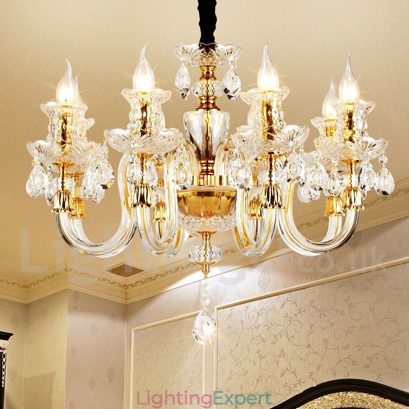 Retro Gold Colour K9 Clear Crystal Candle Chandelier