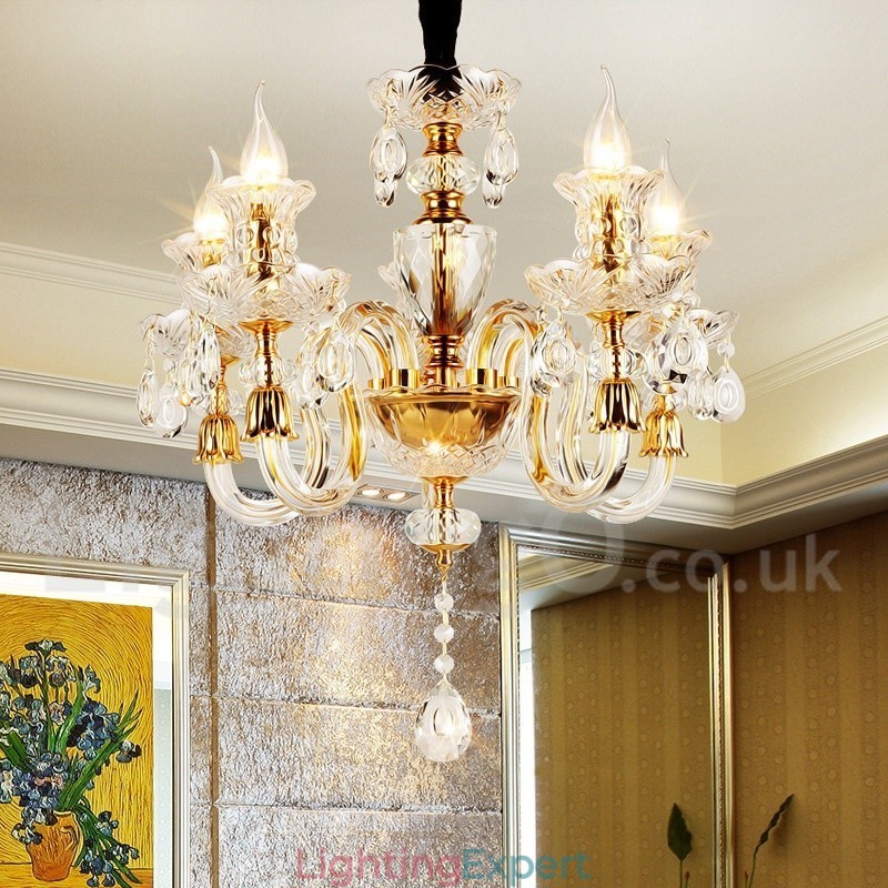 Retro Gold Colour K9 Clear Crystal Candle Chandelier