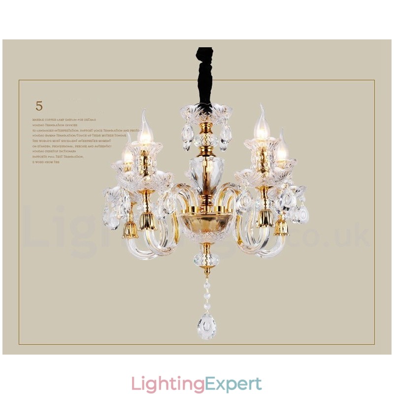 Retro Gold Colour K9 Clear Crystal Candle Chandelier