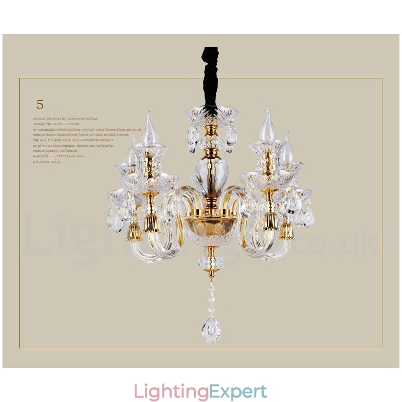 Retro Gold Colour K9 Clear Crystal Candle Chandelier
