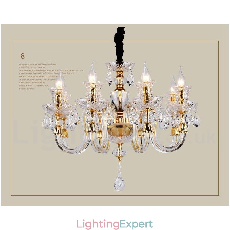 Retro Gold Colour K9 Clear Crystal Candle Chandelier