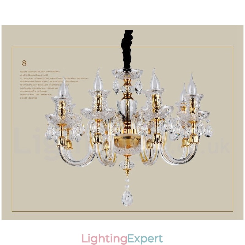 Retro Gold Colour K9 Clear Crystal Candle Chandelier