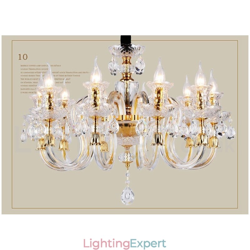 Retro Gold Colour K9 Clear Crystal Candle Chandelier