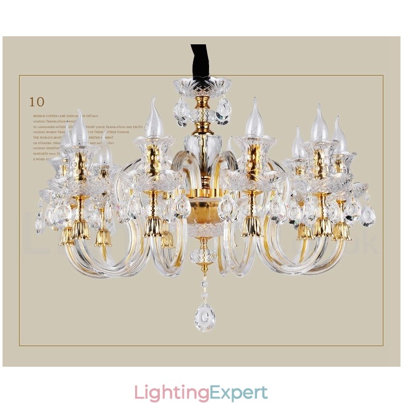 Retro Gold Colour K9 Clear Crystal Candle Chandelier