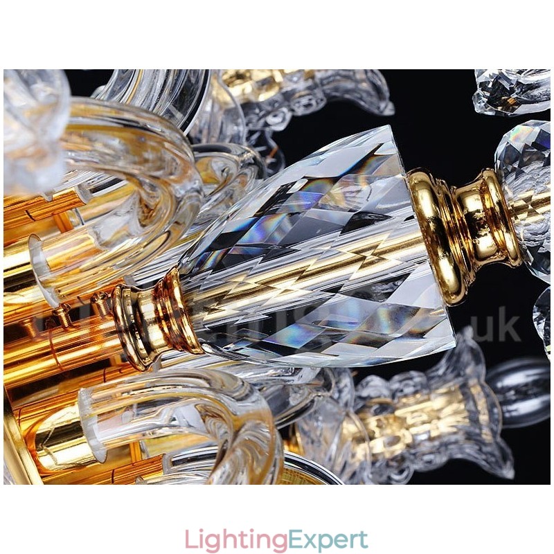 Retro Gold Colour K9 Clear Crystal Candle Chandelier