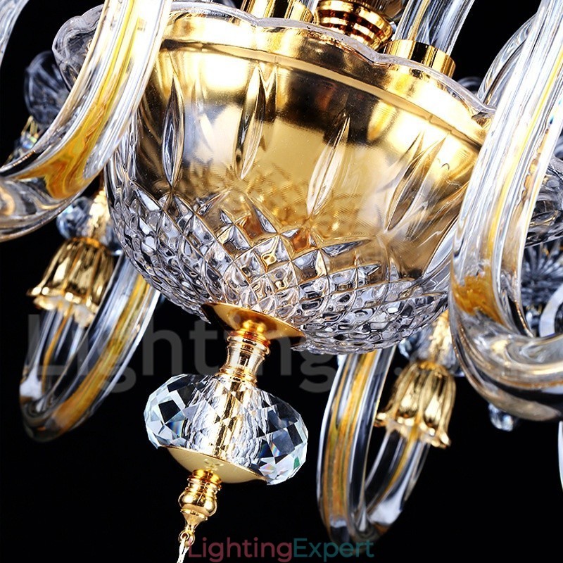 Retro Gold Colour K9 Clear Crystal Candle Chandelier