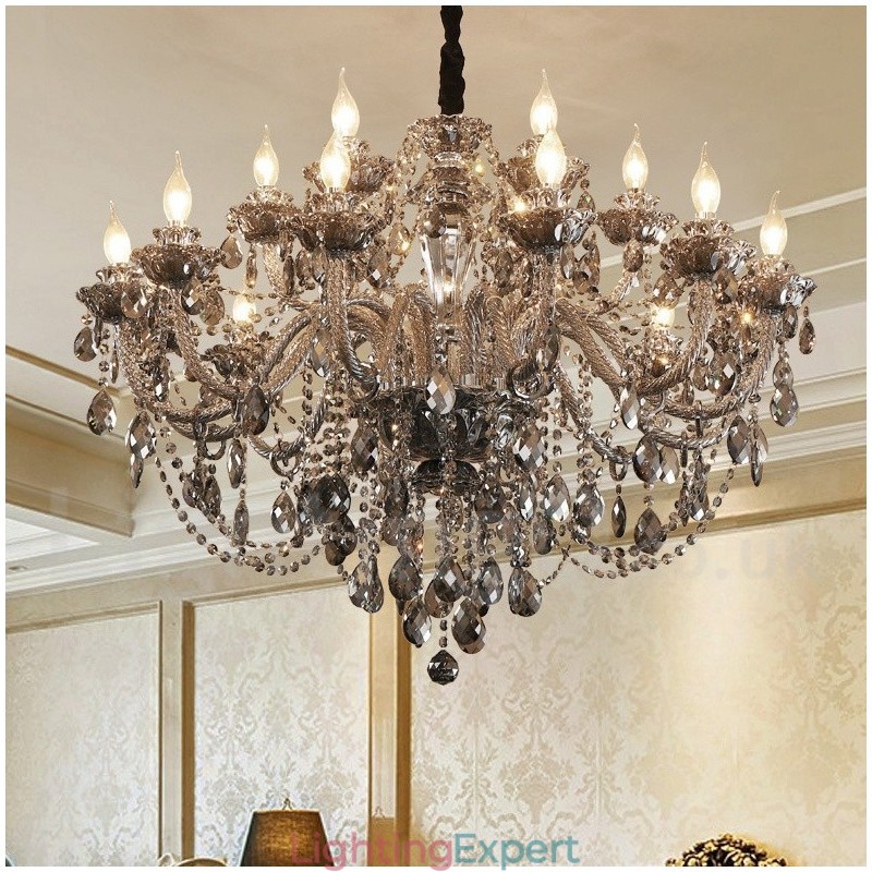 18 Lights Retro Grey Colour K9 Crystal Candle Large Chandelier