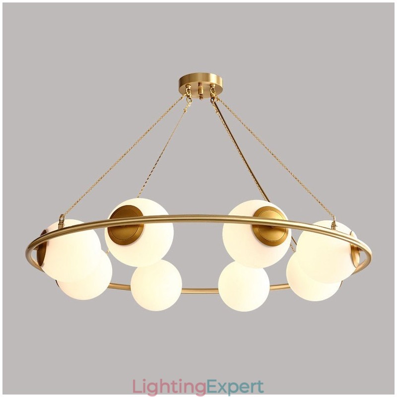 Pure Brass Bean Style Rustic Lodge Round Chandelier with White Shades
