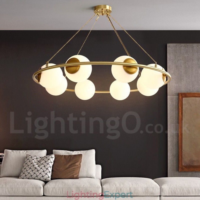 Pure Brass Bean Style Rustic Lodge Round Chandelier with White Shades