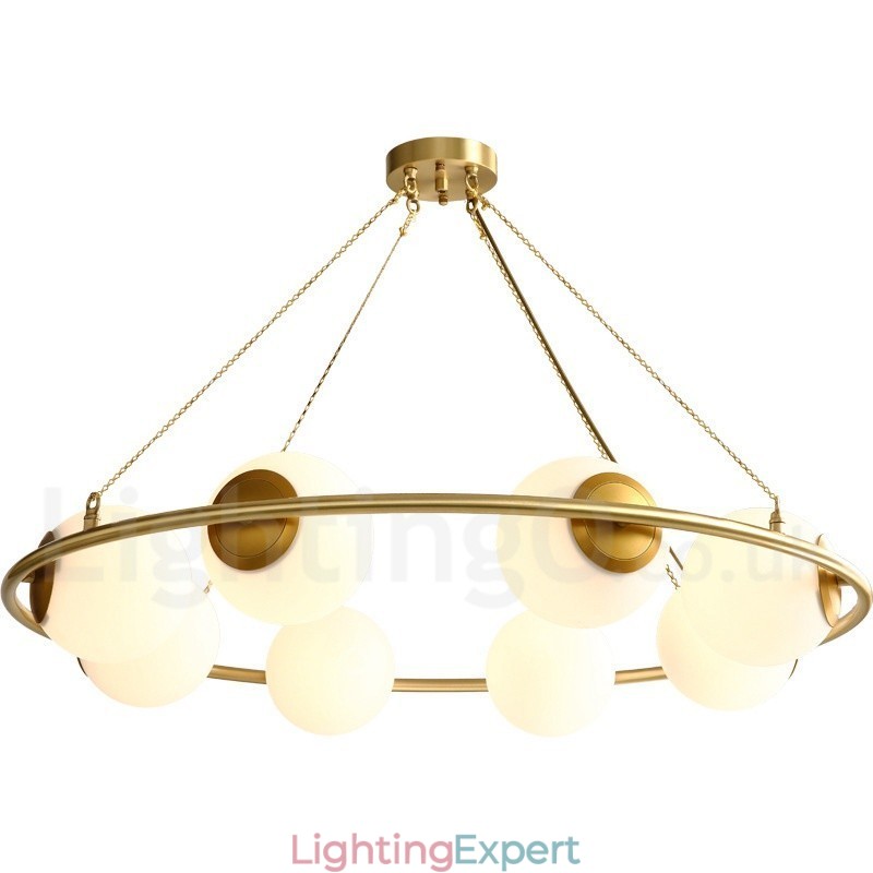 Pure Brass Bean Style Rustic Lodge Round Chandelier with White Shades