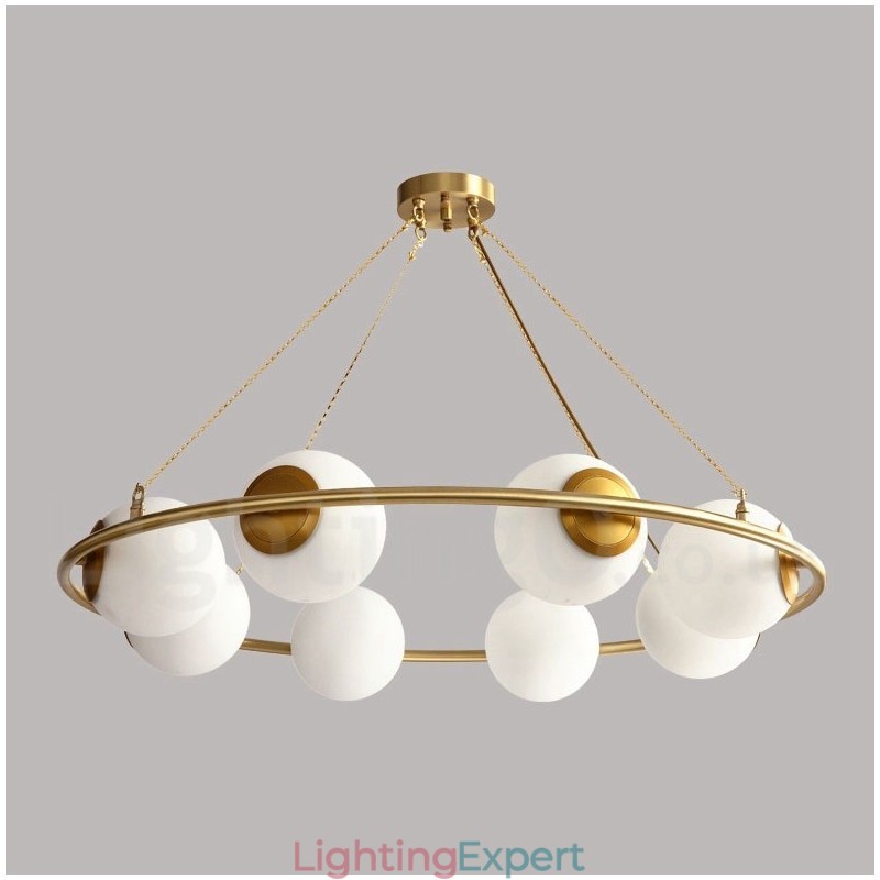 Pure Brass Bean Style Rustic Lodge Round Chandelier with White Shades