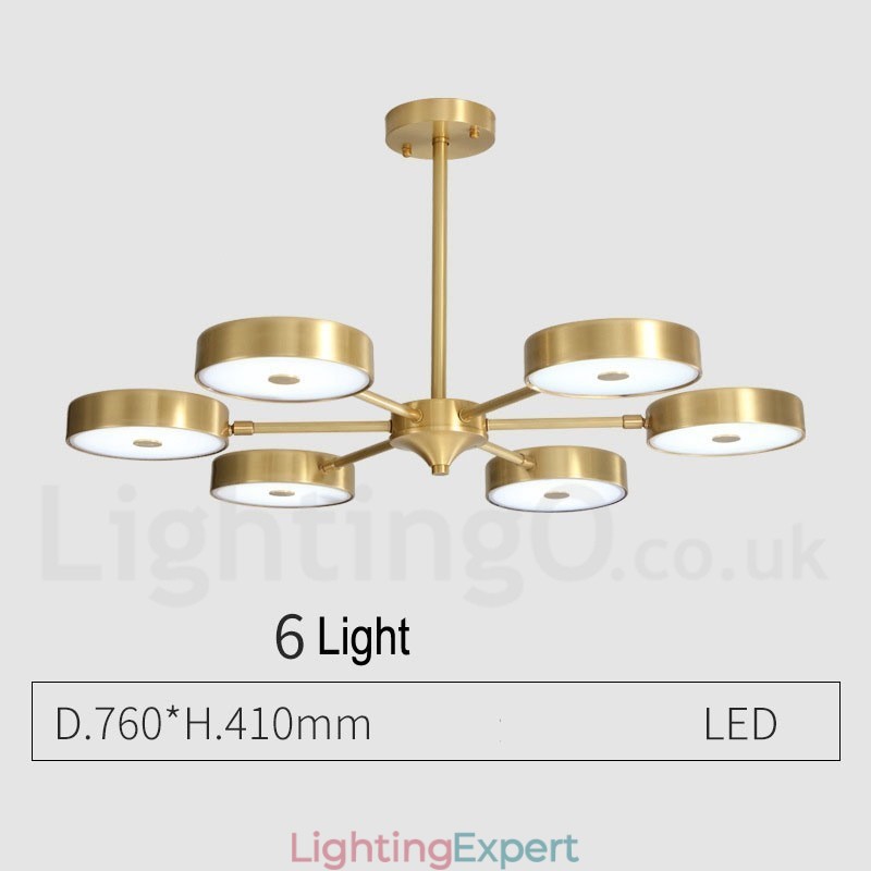 Pure Brass Rustic Lodge Rotatable Chandelier with Acrylic Shades