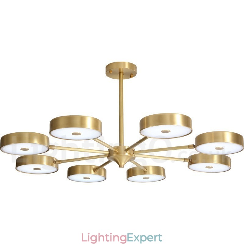 Pure Brass Rustic Lodge Rotatable Chandelier with Acrylic Shades