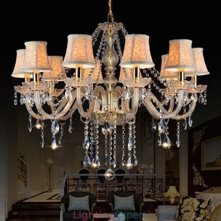 Gold Colour Candle Large K9 Crystal Chandelier with Shades Gold Colour Candle Large K9 Crystal Chandelier with Shades