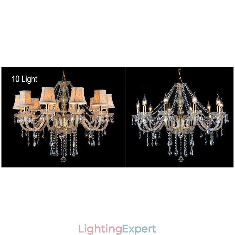 Gold Colour Candle Large K9 Crystal Chandelier with Shades