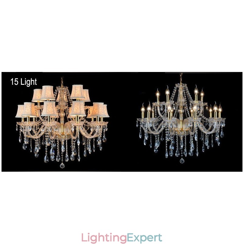 Gold Colour Candle Large K9 Crystal Chandelier with Shades