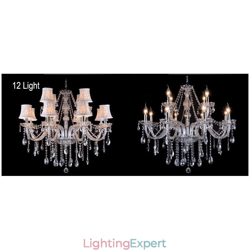 Clear Candle Large K9 Crystal Chandelier with Shades