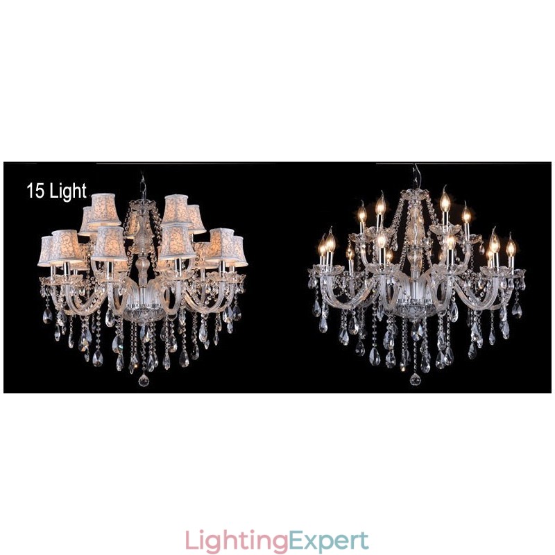 Clear Candle Large K9 Crystal Chandelier with Shades