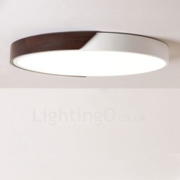 Retro Walnut Colour Wood Ultra Thin Round Dimmable Flush Mount Ceiling Lights with Acrylic Shade Also Can Be Used As Wall Light