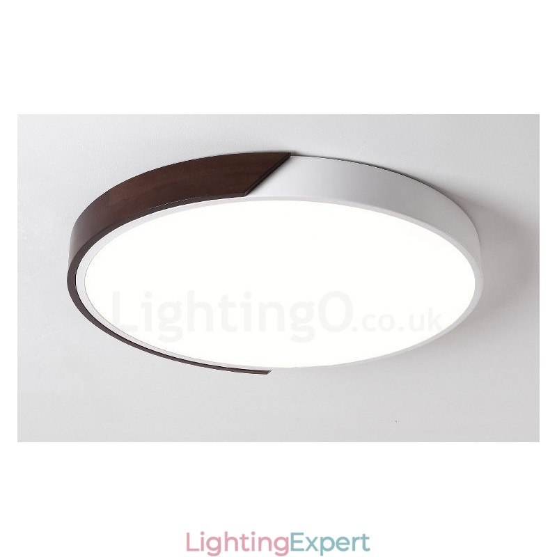 Retro Walnut Colour Wood Ultra Thin Round Dimmable Flush Mount Ceiling Lights with Acrylic Shade Also Can Be Used As Wall Light