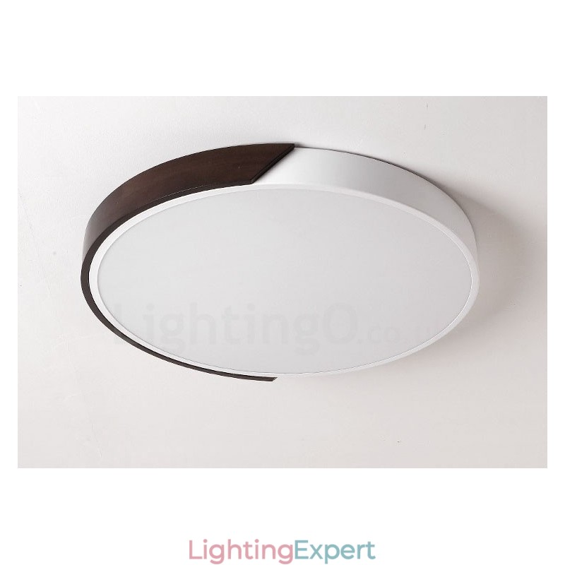 Retro Walnut Colour Wood Ultra Thin Round Dimmable Flush Mount Ceiling Lights with Acrylic Shade Also Can Be Used As Wall Light