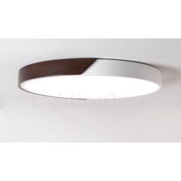 Retro Walnut Colour Wood Ultra Thin Round Dimmable Flush Mount Ceiling Lights with Acrylic Shade Also Can Be Used As Wall Light