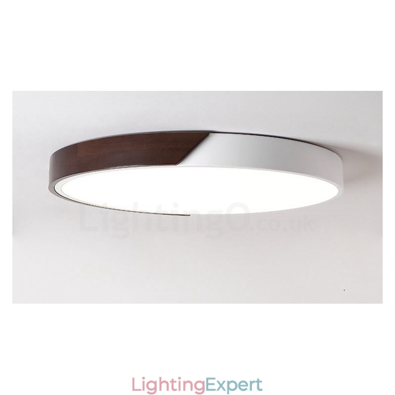 Retro Walnut Colour Wood Ultra Thin Round Dimmable Flush Mount Ceiling Lights with Acrylic Shade Also Can Be Used As Wall Light