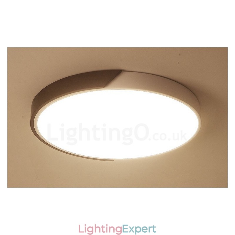 Retro Walnut Colour Wood Ultra Thin Round Dimmable Flush Mount Ceiling Lights with Acrylic Shade Also Can Be Used As Wall Light