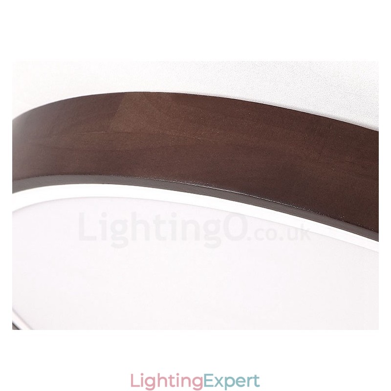 Retro Walnut Colour Wood Ultra Thin Round Dimmable Flush Mount Ceiling Lights with Acrylic Shade Also Can Be Used As Wall Light