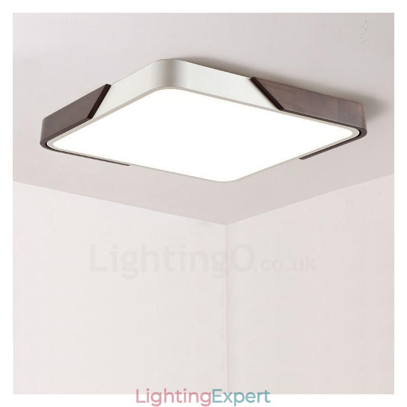 Retro Walnut Colour Wood Ultra Thin Square Dimmable Flush Mount Ceiling Lights with Acrylic Shade Also Can Be Used As Wall Light