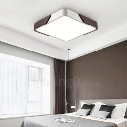 Retro Walnut Colour Wood Ultra Thin Square Dimmable Flush Mount Ceiling Lights with Acrylic Shade Also Can Be Used As Wall Light