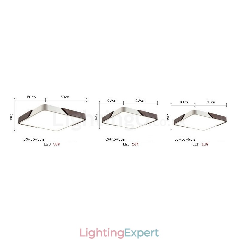 Retro Walnut Colour Wood Ultra Thin Square Dimmable Flush Mount Ceiling Lights with Acrylic Shade Also Can Be Used As Wall Light