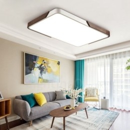 Retro Walnut Colour Wood Ultra Thin Rectangle Dimmable Flush Mount Ceiling Lights with Acrylic Shade Also Can Be Used As Wall Light