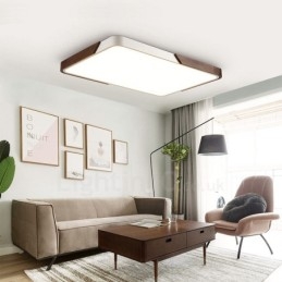 Retro Walnut Colour Wood Ultra Thin Rectangle Dimmable Flush Mount Ceiling Lights with Acrylic Shade Also Can Be Used As Wall Light
