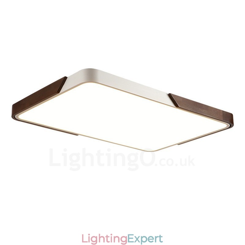 Retro Walnut Colour Wood Ultra Thin Rectangle Dimmable Flush Mount Ceiling Lights with Acrylic Shade Also Can Be Used As Wall Light