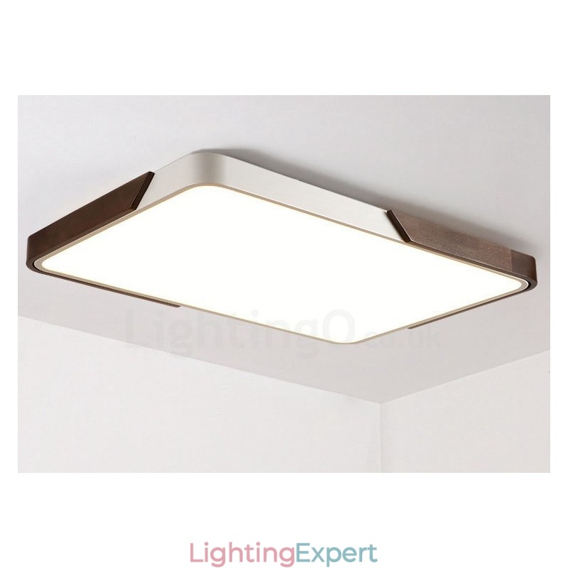 Retro Walnut Colour Wood Ultra Thin Rectangle Dimmable Flush Mount Ceiling Lights with Acrylic Shade Also Can Be Used As Wall Light