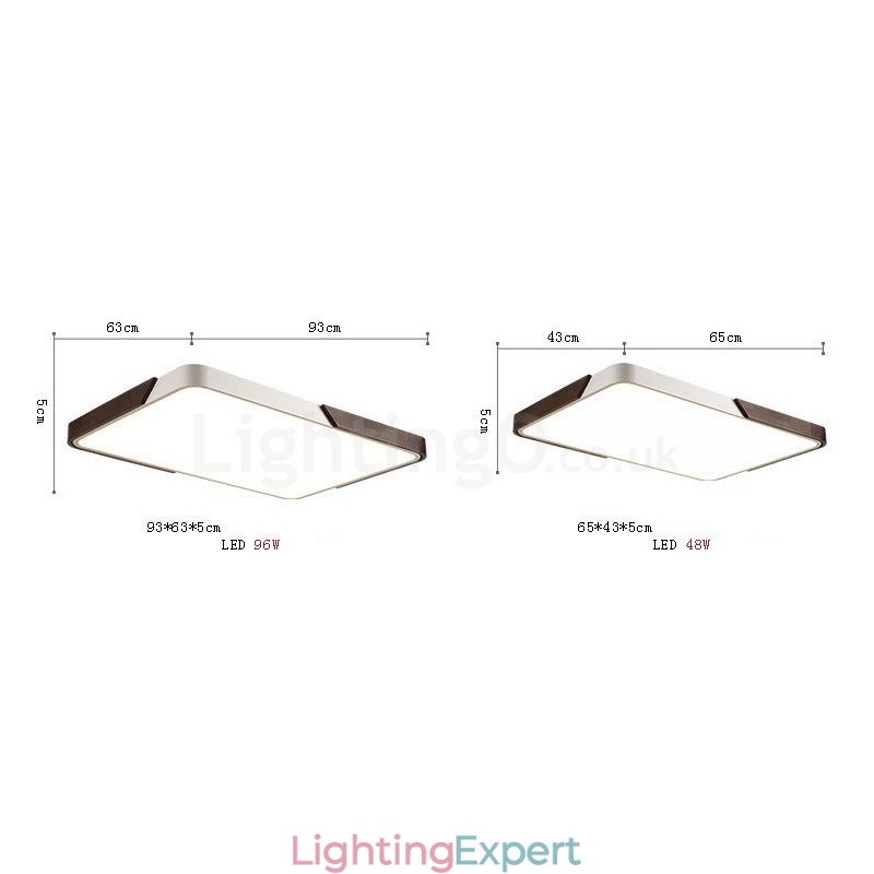 Retro Walnut Colour Wood Ultra Thin Rectangle Dimmable Flush Mount Ceiling Lights with Acrylic Shade Also Can Be Used As Wall Light