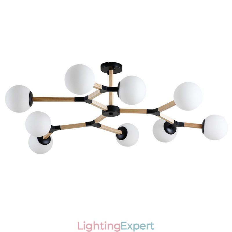 Wooden Nordic Modern Magic Bean Wood Molecular Chandelier with Glass Shades