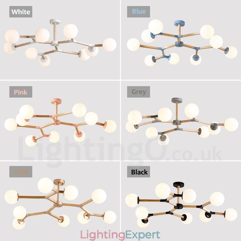 Wooden Nordic Modern Magic Bean Wood Molecular Chandelier with Glass Shades