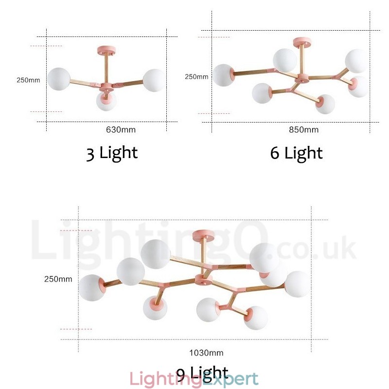 Wooden Nordic Modern Magic Bean Wood Molecular Chandelier with Glass Shades