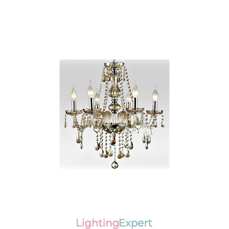 6 light The style of palace Glass Chandelier With Candle Bulb